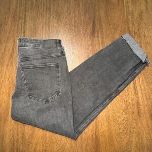 Madewell Womens 32 Curvy Mid Rise Stovepipe Jeans Gray Black Wash Cuffed